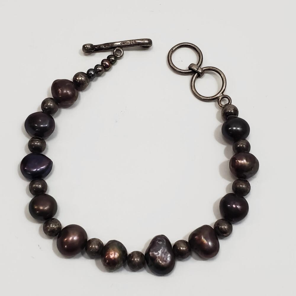 Vintage Silpada Peacock & Sterling Silver Bead Toggle Bracelet 8 in.